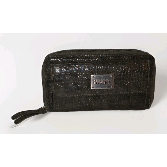 Kenneth Cole Reaction Handbags - Kenneth Cole Reaction Wallet Womens OS Green Croc Embossed Zip Around Clutch